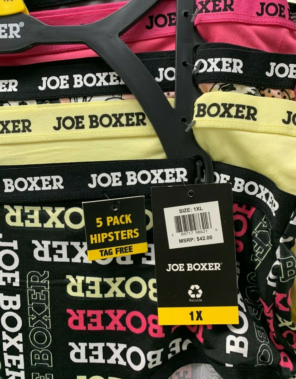 Joe Boxer Plus 1X Assorted Logo Elastic Waistband Tag Free Hipster Panties-5Pk