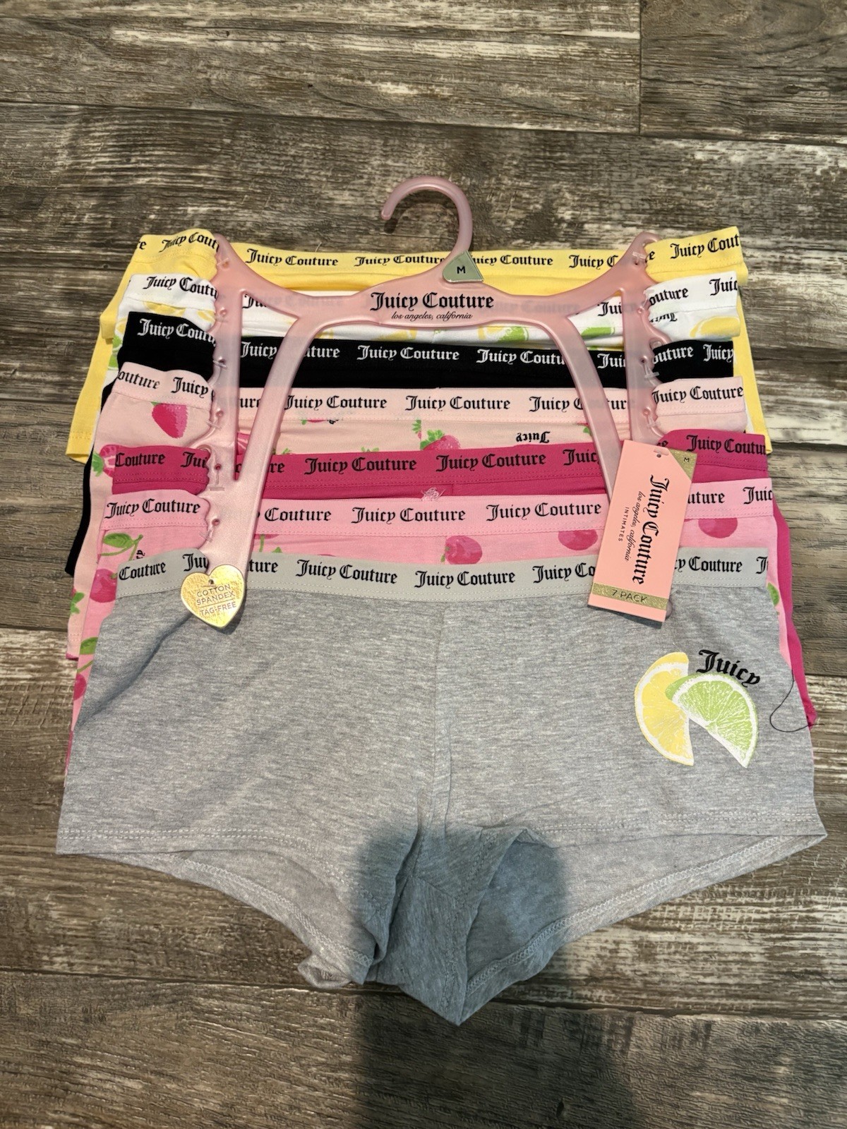 Juicy Couture Boyshort Fruit Print 7 Pack Panties Women’s Size Medium NWT