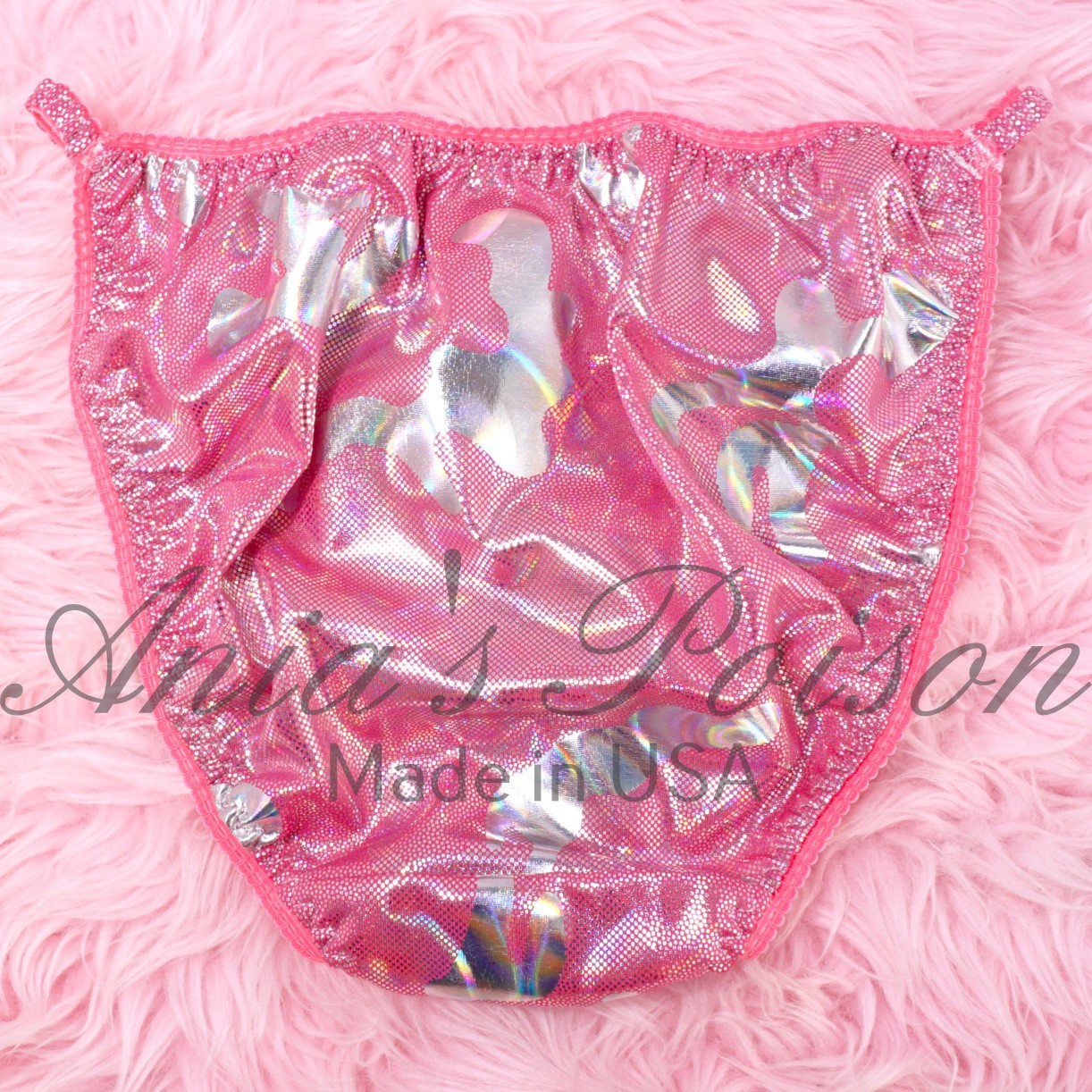 Valentines Hot Pink Metallic Foil Sissy DUCHESS CUT ladies string bikini panties