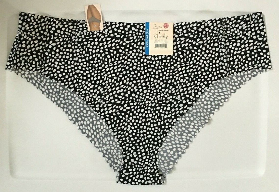 Womens Sexy Black White Dots Cheeky Panties Size M-2X-3X No Show Scalloped Hem
