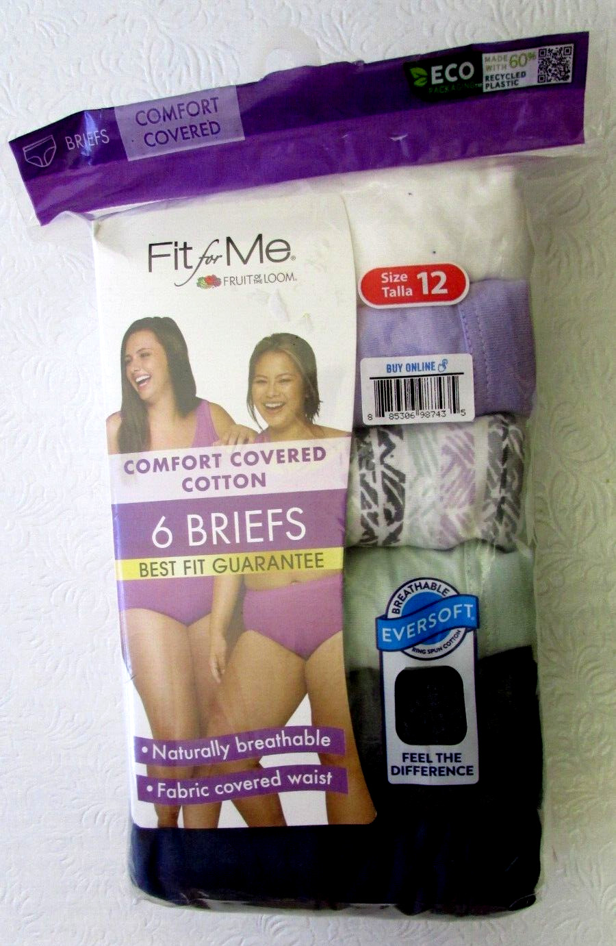 NEW FRUIT OF THE LOOM FIT FOR ME WOMENS COTTON BRIEFS 6-PK SIZE 12