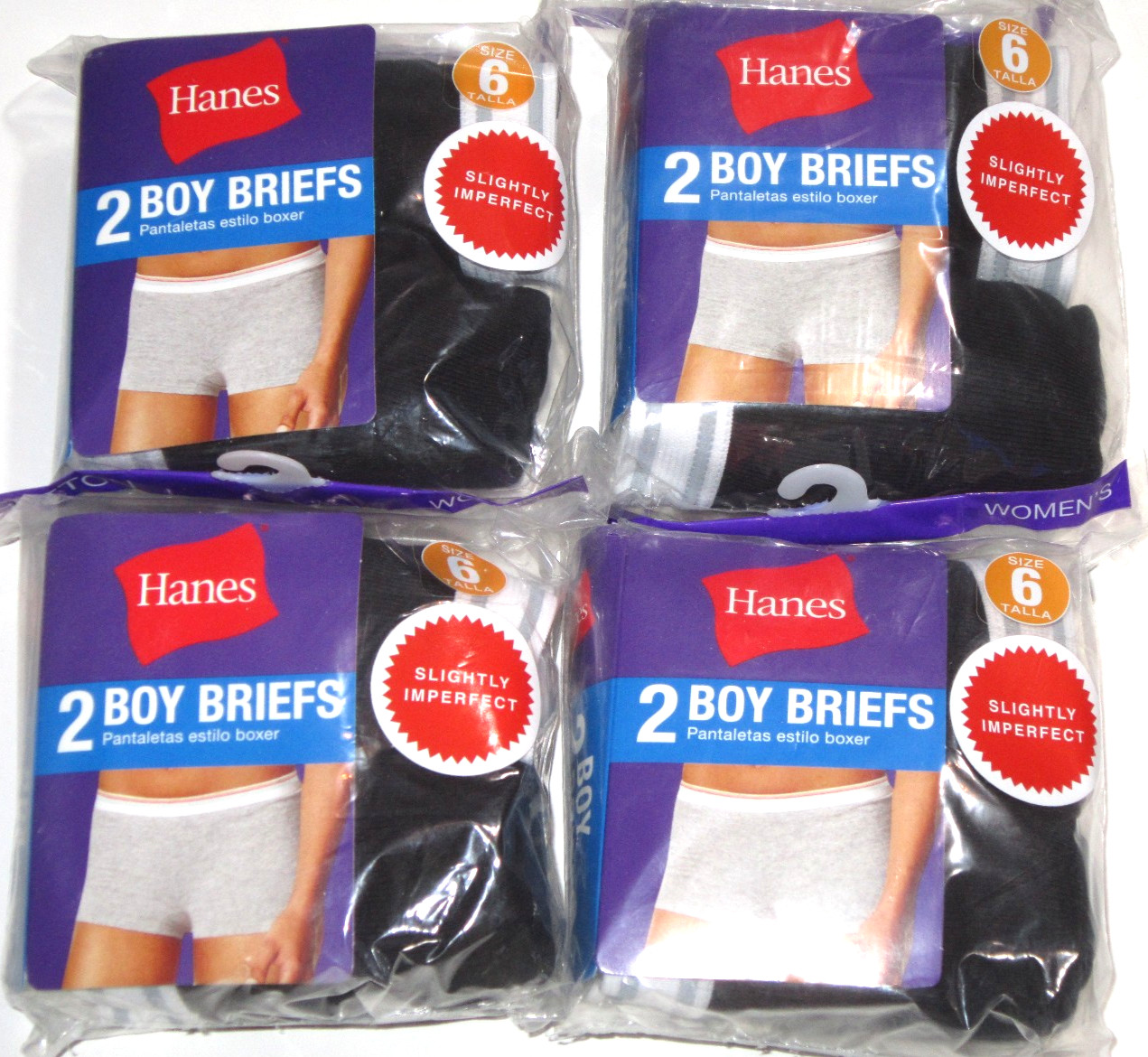 8 Panties Size 6 BOY BRIEFS HANES Black 100% Cotton