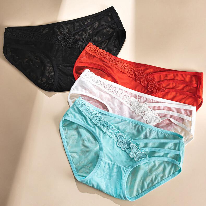 4PCS/LOT Sexy Womens See Through Sheer Panties Briefs Cheeky Underwear Lingeries