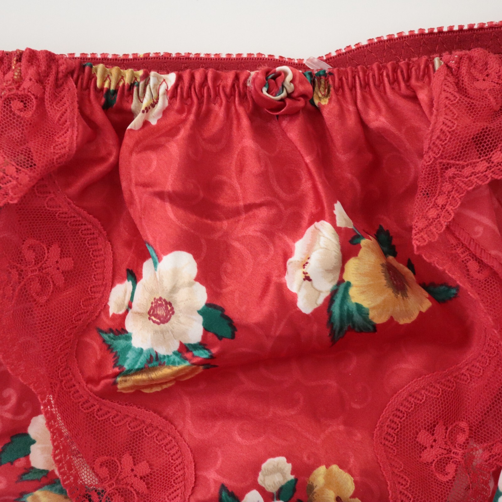 NEW VTG 90s Y2K Floral Polyester Satin String Bikini Panty LARGE