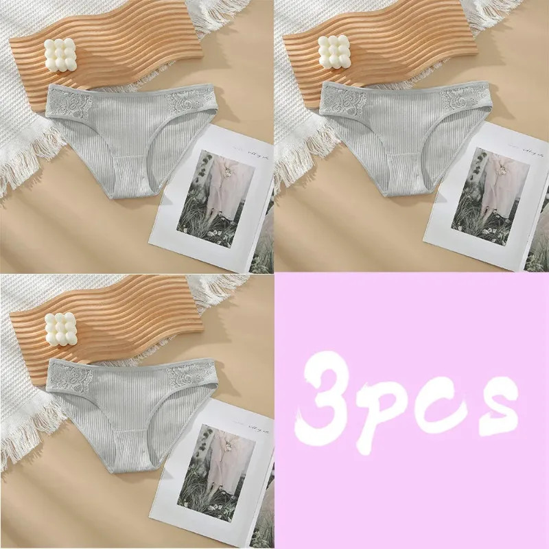3pc Cotton Panties Women Solid Color Triangle Pants Soft Breathable Underwear