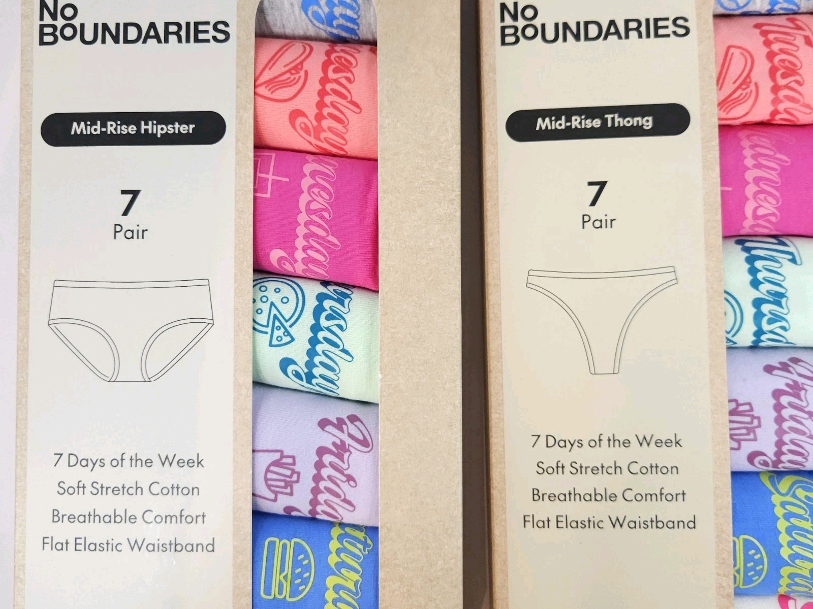No Boundaries Women Cotton Panties 7 Pack Days Week XXL 20 Lot 2 Hipster Thong