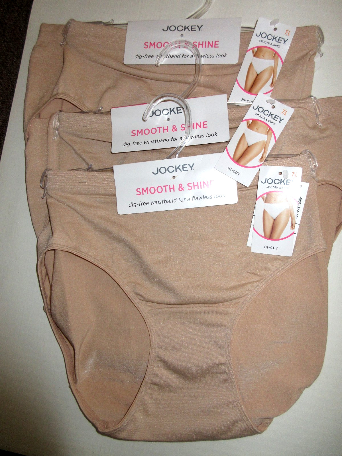 Jockey 3-pair HI CUT Panties Smooth & Shine Stretch Beige 2188 Nylon/ Poly ~ 7/L