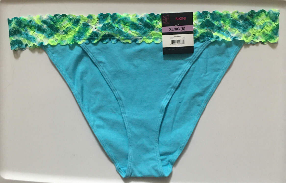 Womens Aqua Floral Bikini Panties Size XL-2XL Lace Waistband Soft Cotton Spandex