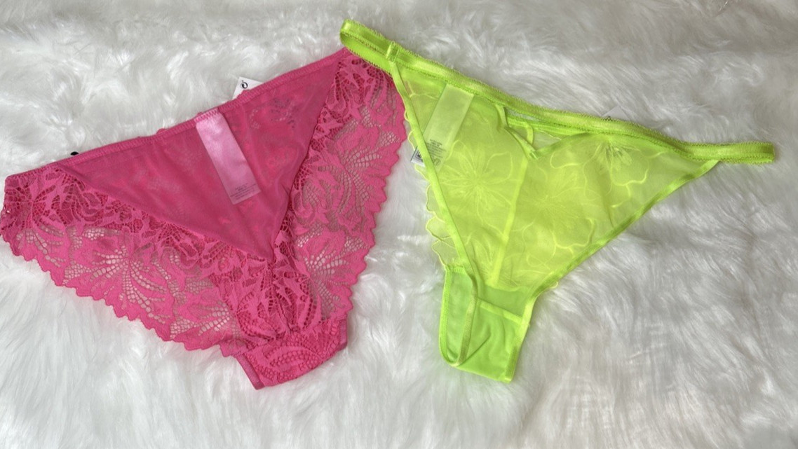 NEXT SET – HIGH LEG LACE/ BRAZILIAN KNICKERS – 2 PCS – UK8 – GREEN/ PINK