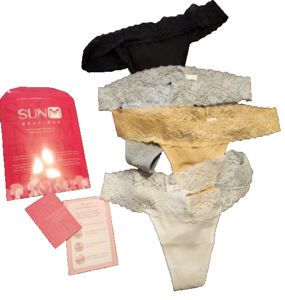 NEW Sunm Boutique Women’s 4 Pack Lace Cotton Thongs Size Medium