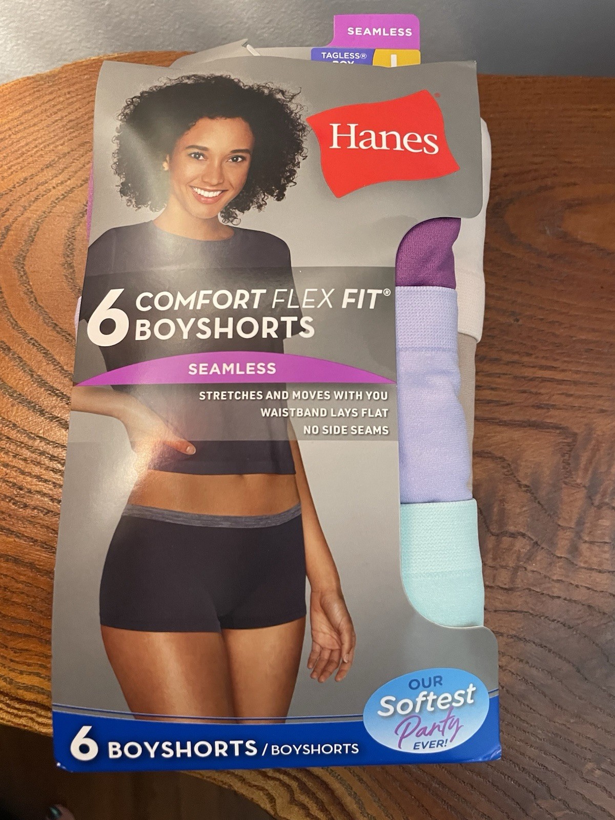 Hanes Comfort Flex Fit Seamless Tagless Stretch Boyshort Panties 6 Pack L