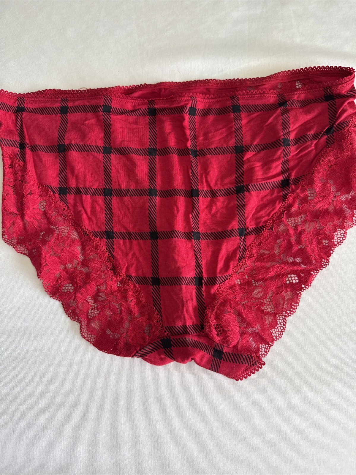SOMA Red Plaid SIze L Embraceable Signature Lace High Leg Panties Underwear