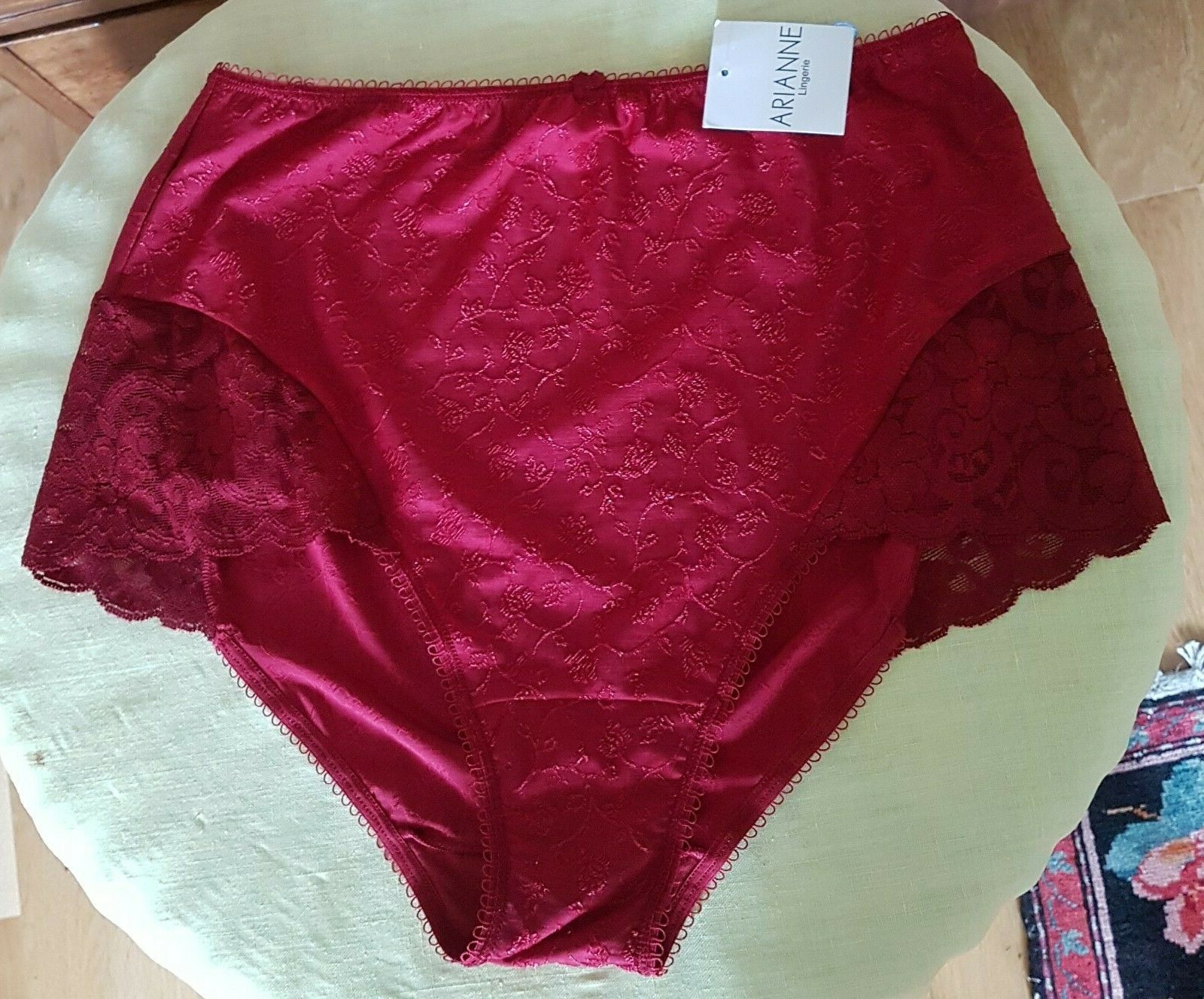 Arianne JADE Red Floral Brocade With Lace Deep Briefs 3XL