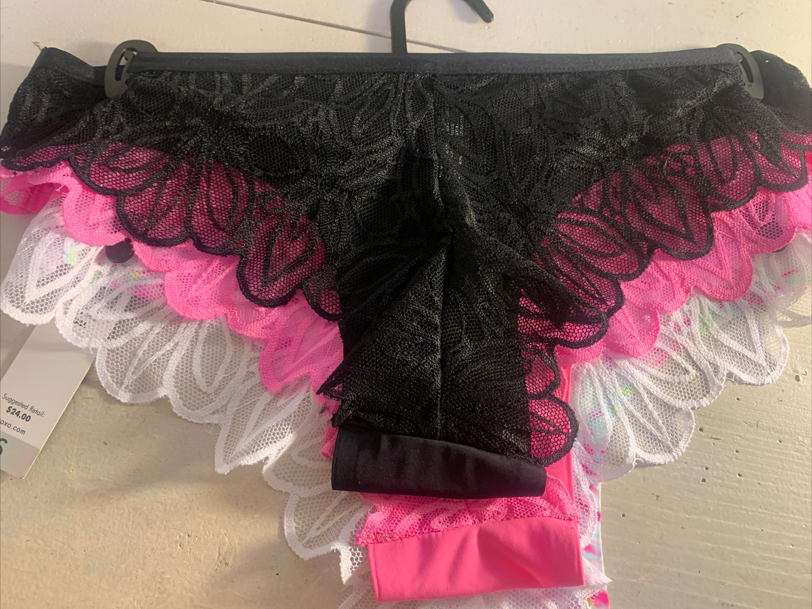 XOXO Bikini Panty Womens Sexy Underwear 3 Pack Small Pink Lace Tie Dye