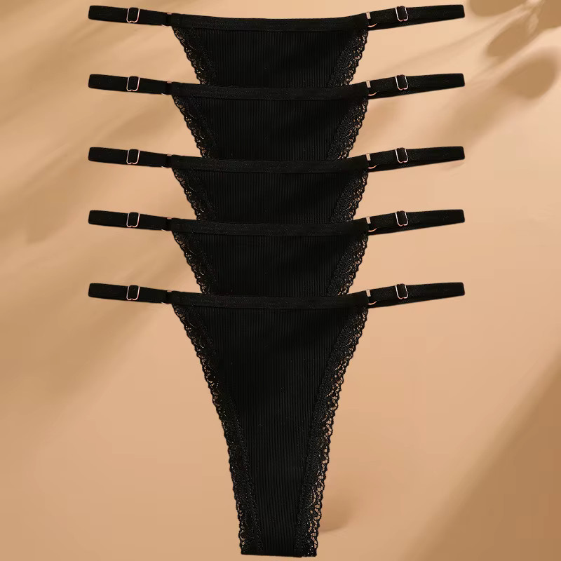 5 Cotton Panties G-String Women’s T-Back Lingerie Briefs Adjustable Waist Thong