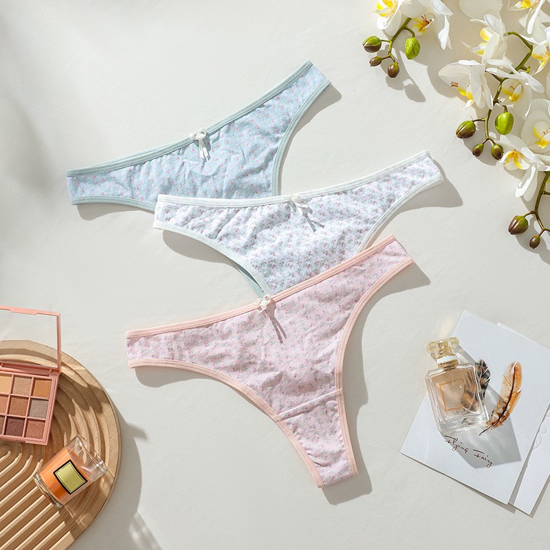 3 Pack Lot Sexy Womens Thongs Panties Briefs Ladies Floral Underwear Lingeries