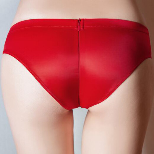 Women Oil Shiny Panties Underwear Glossy See Through Zip Open Crotch Thong Brief
