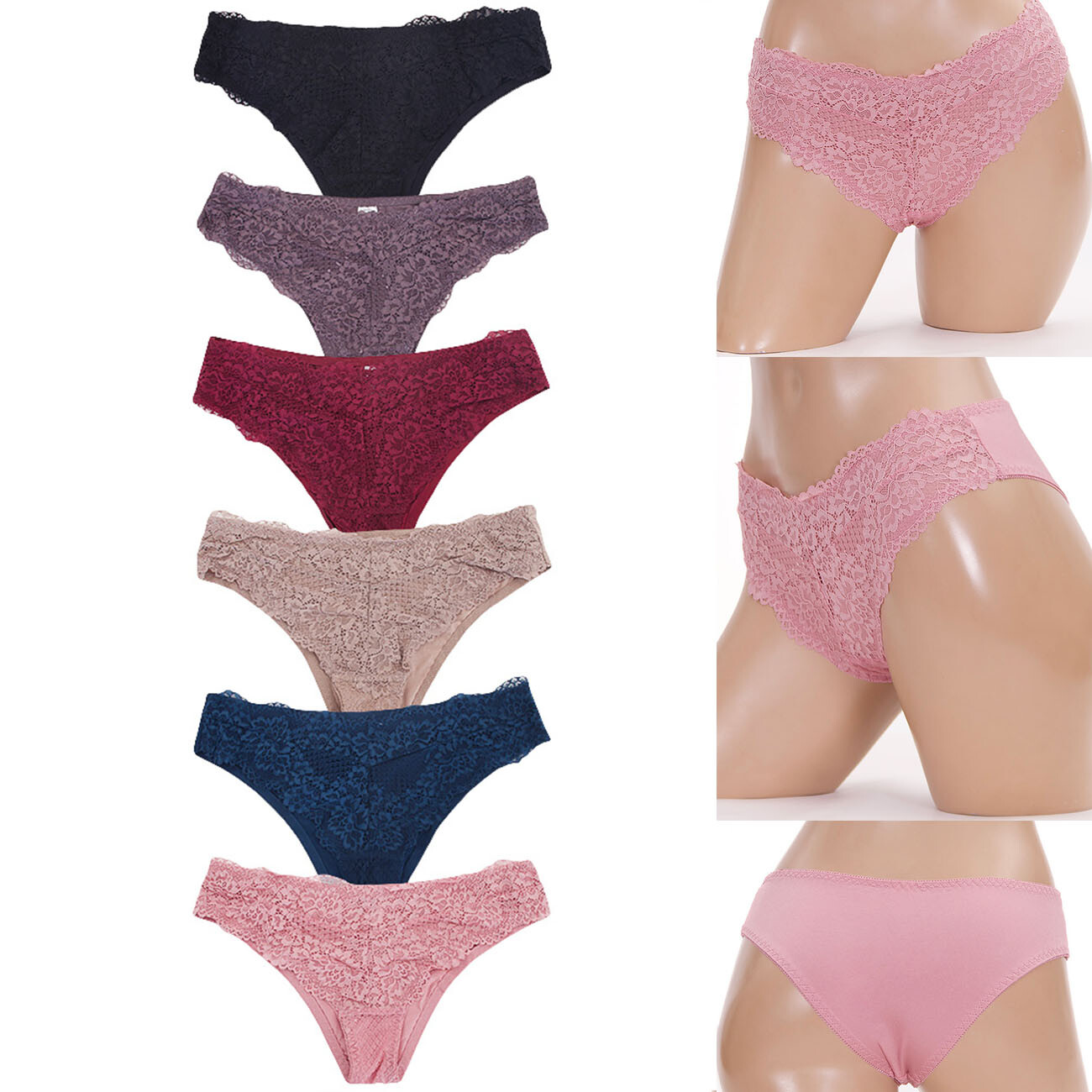 12 pack Women’s Basic Stretch Sexy Color Assorted Solid Color with Lace Panty