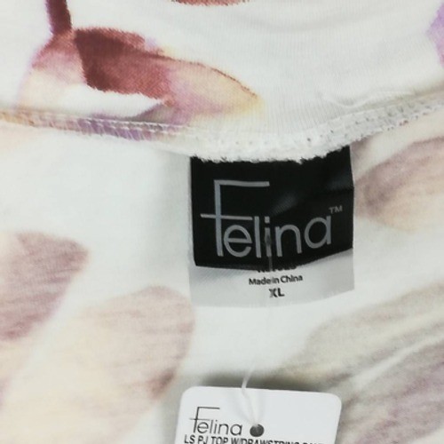 Felina Pajama Top Womens White Multicolor Floral Stretch Collared Button XL New