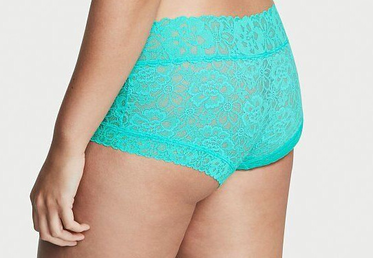 L Bright Aqua Blue FLORAL LACE THE LACIE Victorias Secret SHORTIE RARE Panty
