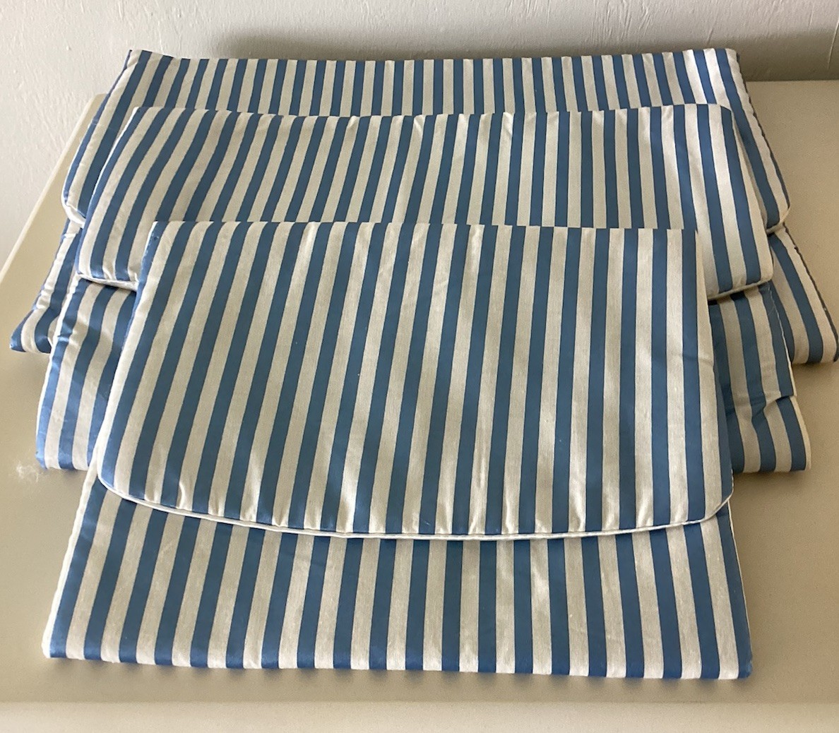 Set Of 3 Blue And White Striped Padded Cotton Chintz Lingerie Envelopes Bags