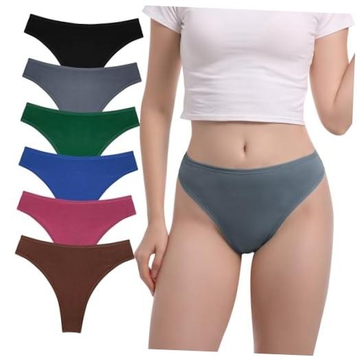Women’s High Waisted Thong Panties – 95% Cotton 5% Spandex, T Large 6*pcs-as