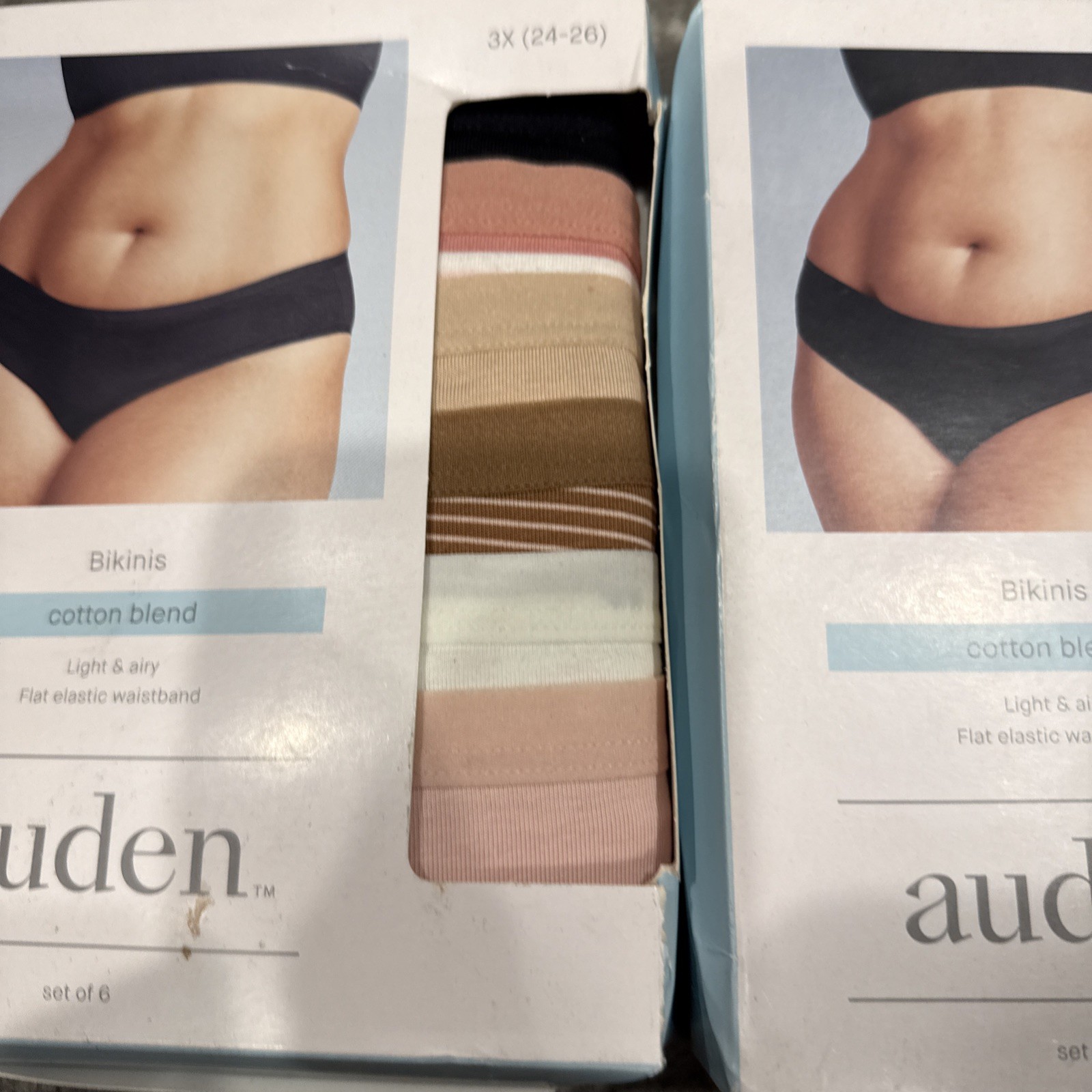 2 Packs NEW Auden Panties Cotton Blend Set of 6 Neutrals 3X (24-26) Briefs