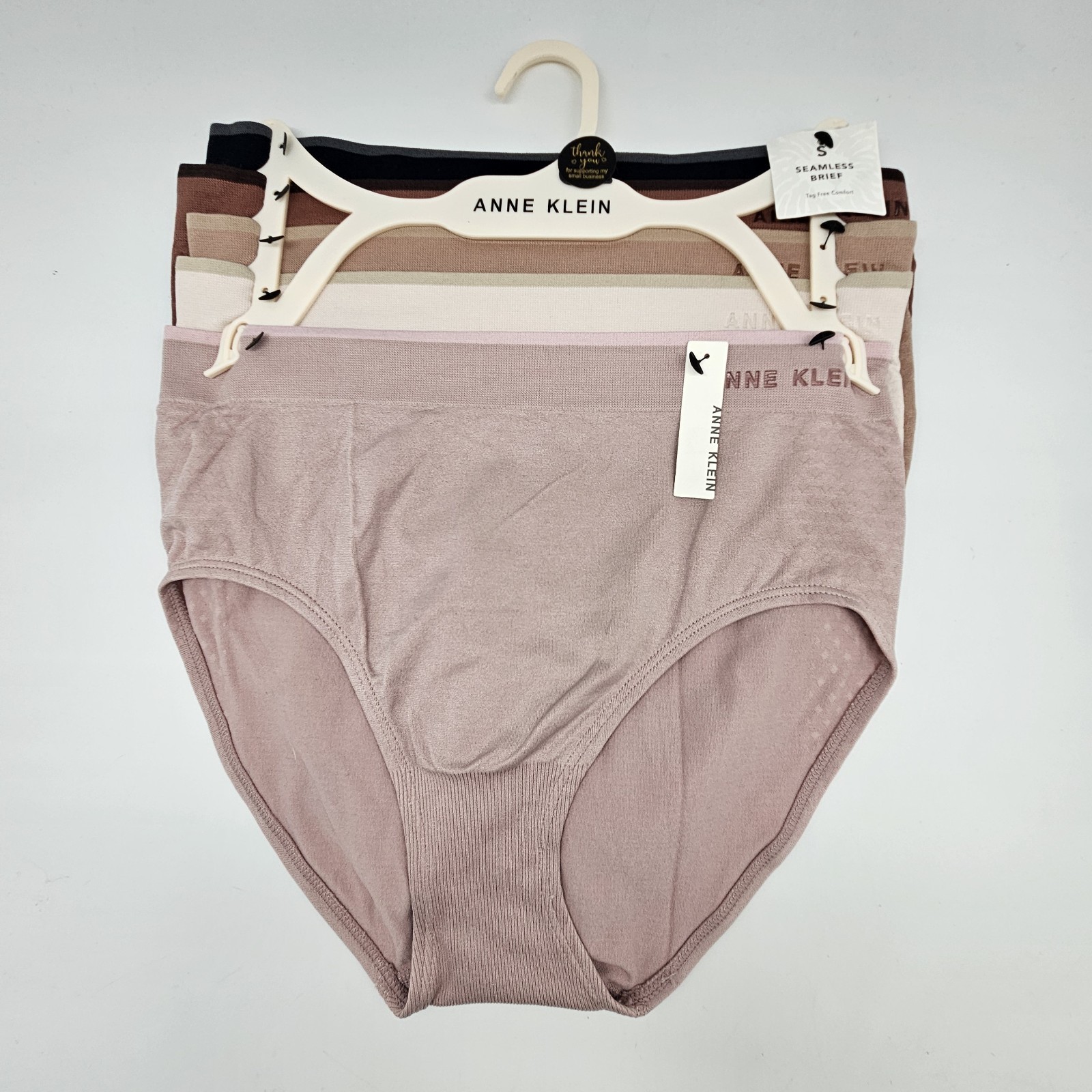 ANNE KLEIN 5 Pk Women ‘s Medium Seamless Briefs Panties Black Brown Beige Pink