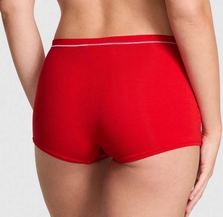 PINK VICTORIA’S SECRET Cotton Dorm Boyshort Red Gingerbread Embroidery Patch M
