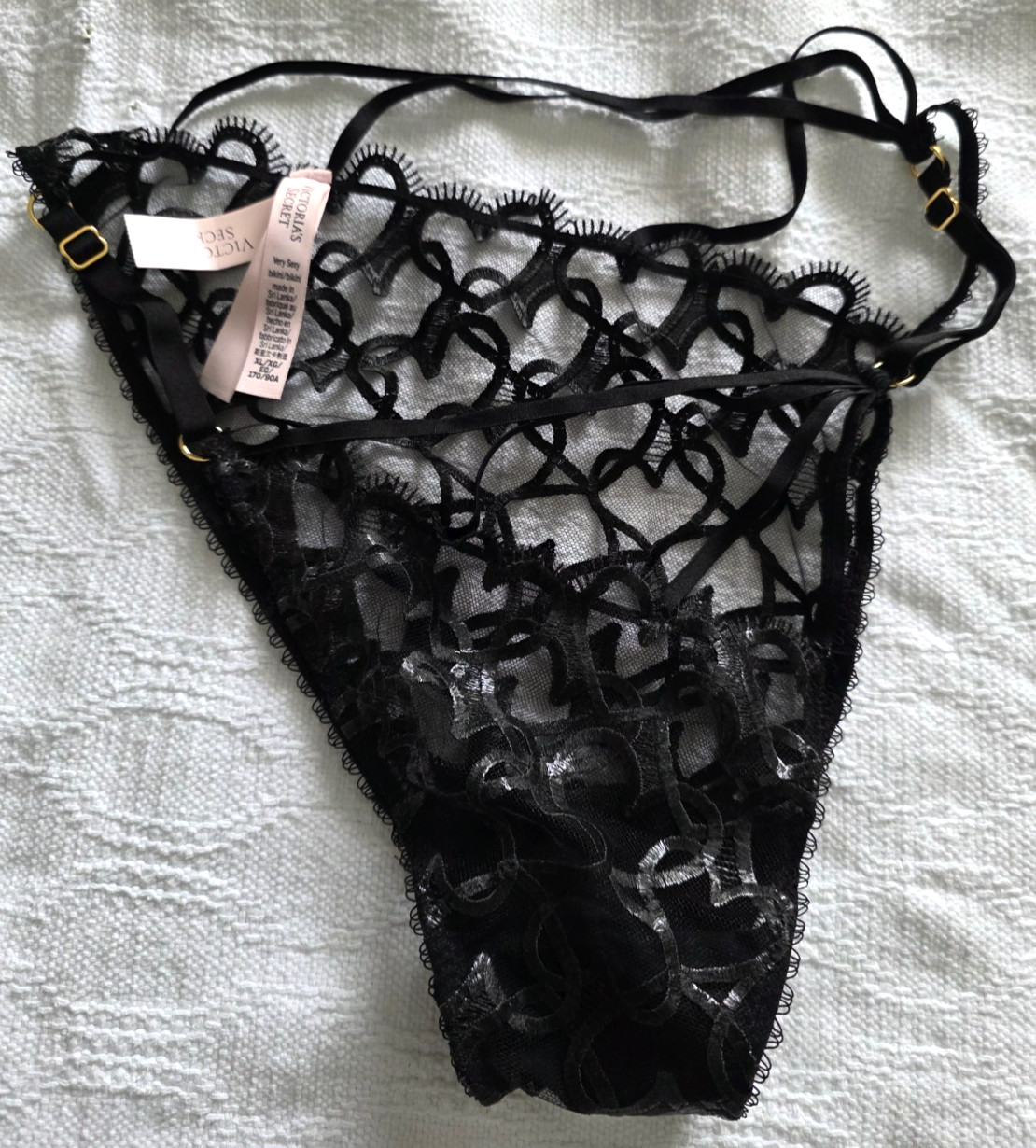 Victoria’s Secret Very Sexy Strappy Bikini Hearts Panty Large Black X-Large NEW