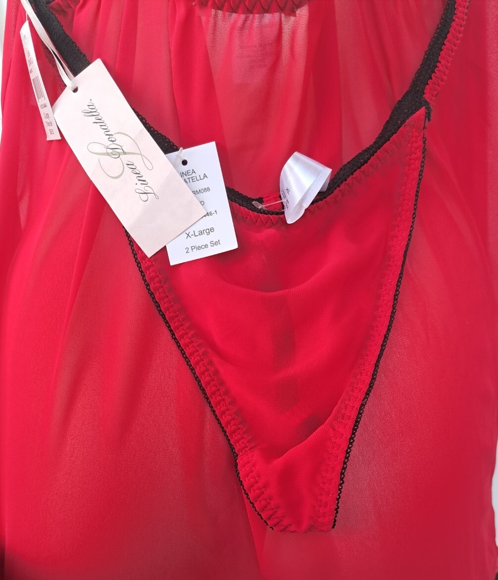 Linea Donatella Red Babydoll Lingerie Set Size XL Coquette Sexy Chiffon NEW