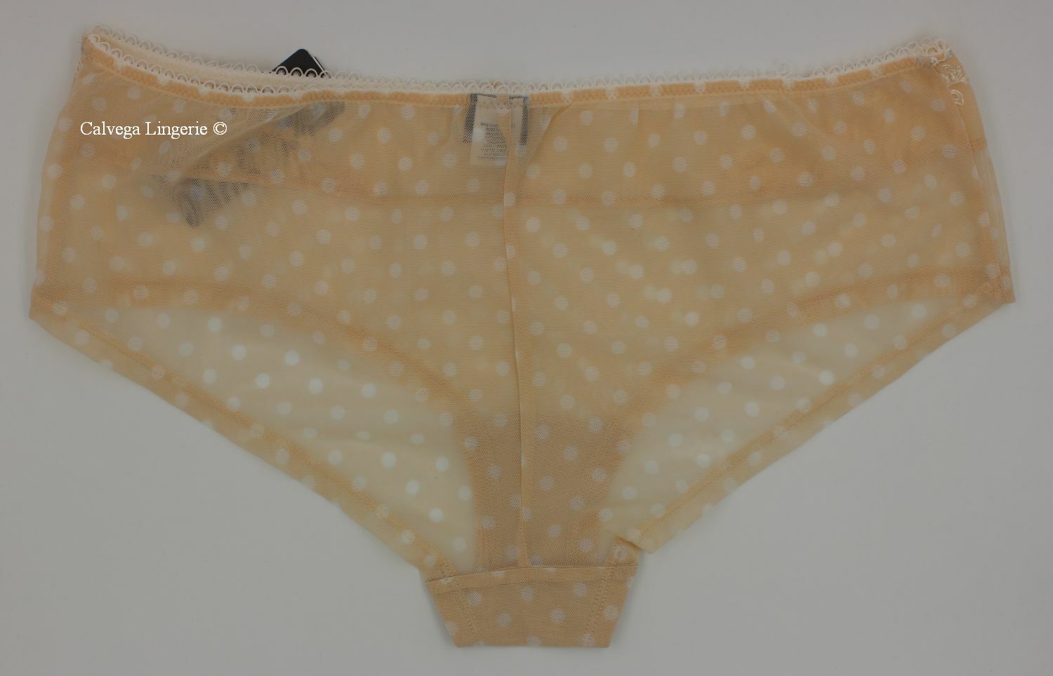 NWT Paramour 735702 “Sweet Revenge” Mid-Rise Mesh Boyshorts, Beige Polka Dot