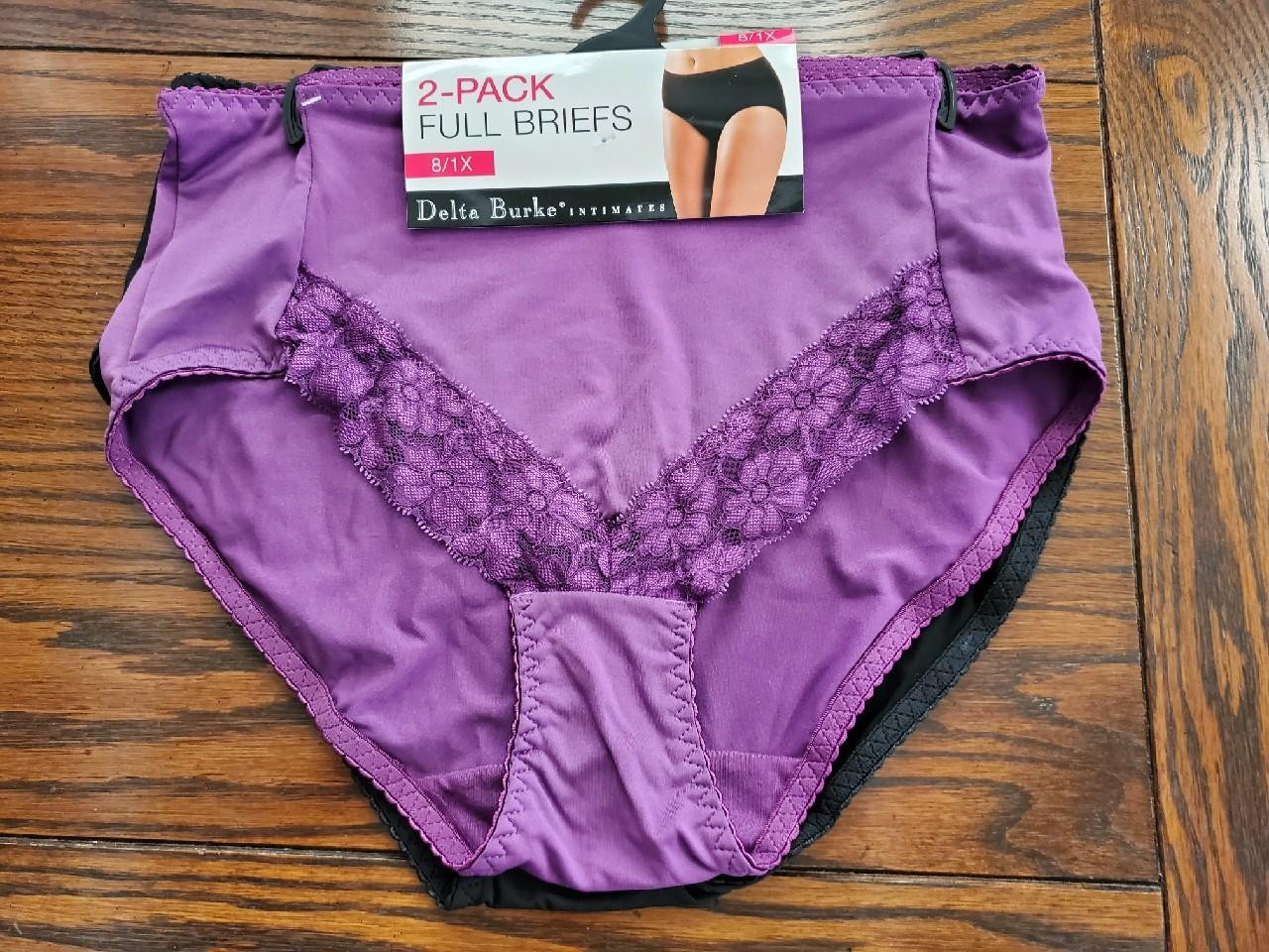 NWT 2 PAIRS DELTA BURKE FULL BRIEF PANTIES 9448 POLY/SPANDEX PURP BLK 9 / 2X