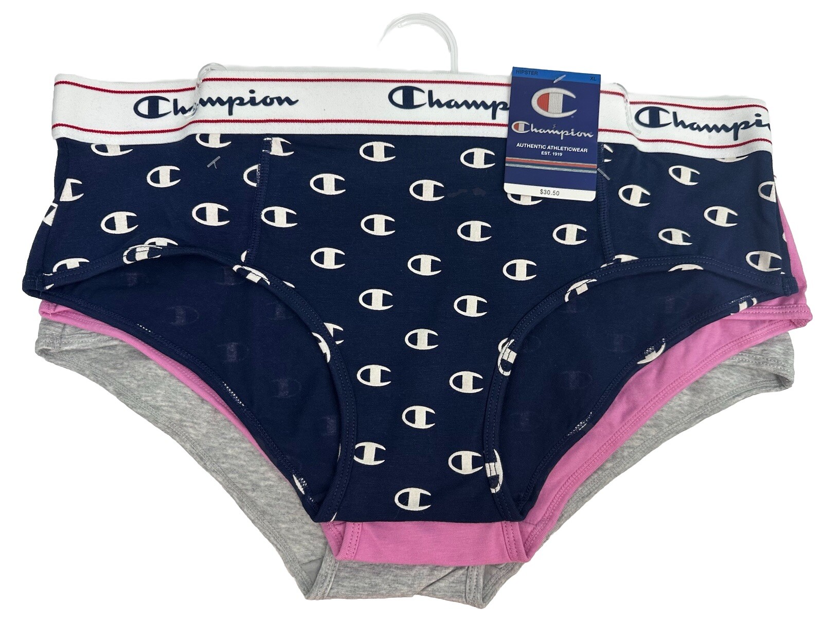 Women’s Champion BOYSHORT Underwear Panties 3-Pairs Gray,pink,&blue Size XL/8
