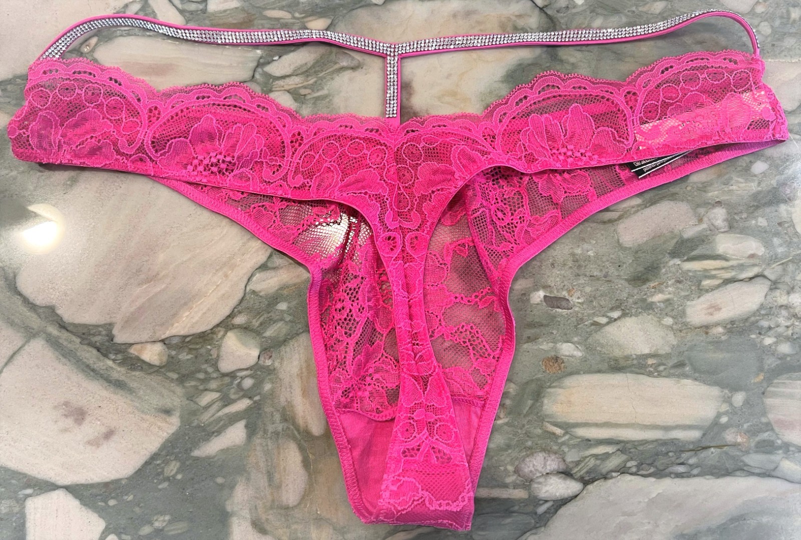 NEW Victoria Secret Very Sexy Shine Strap Cutout Y-Back Thong Fuchsia XL XXL