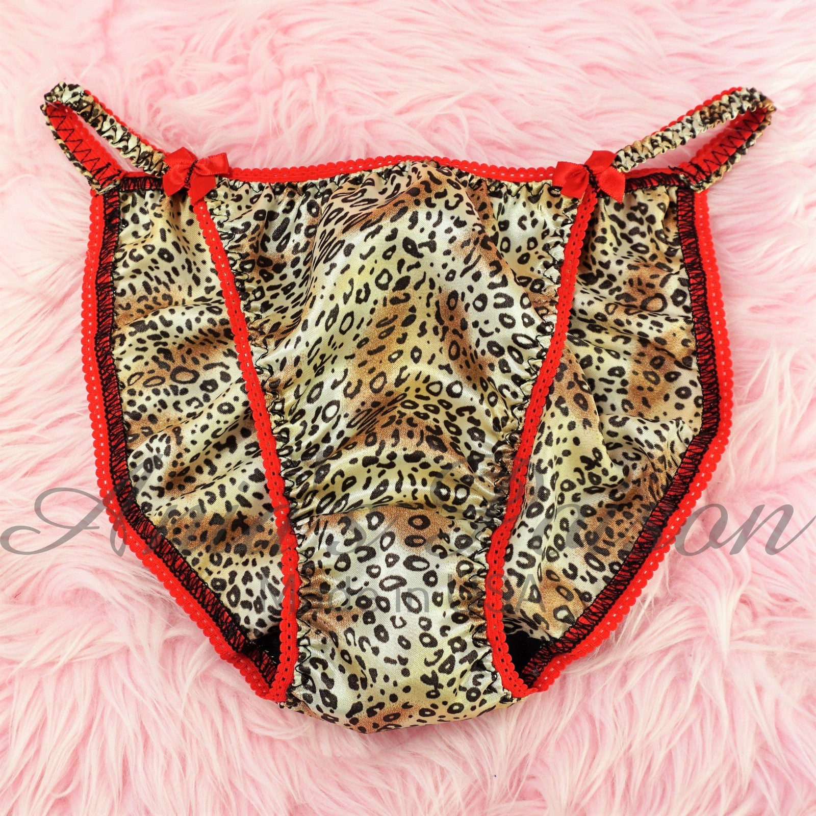 Christmas Satin Panties Sissy Leopard Print DUCHESS Cut ladies string bikini