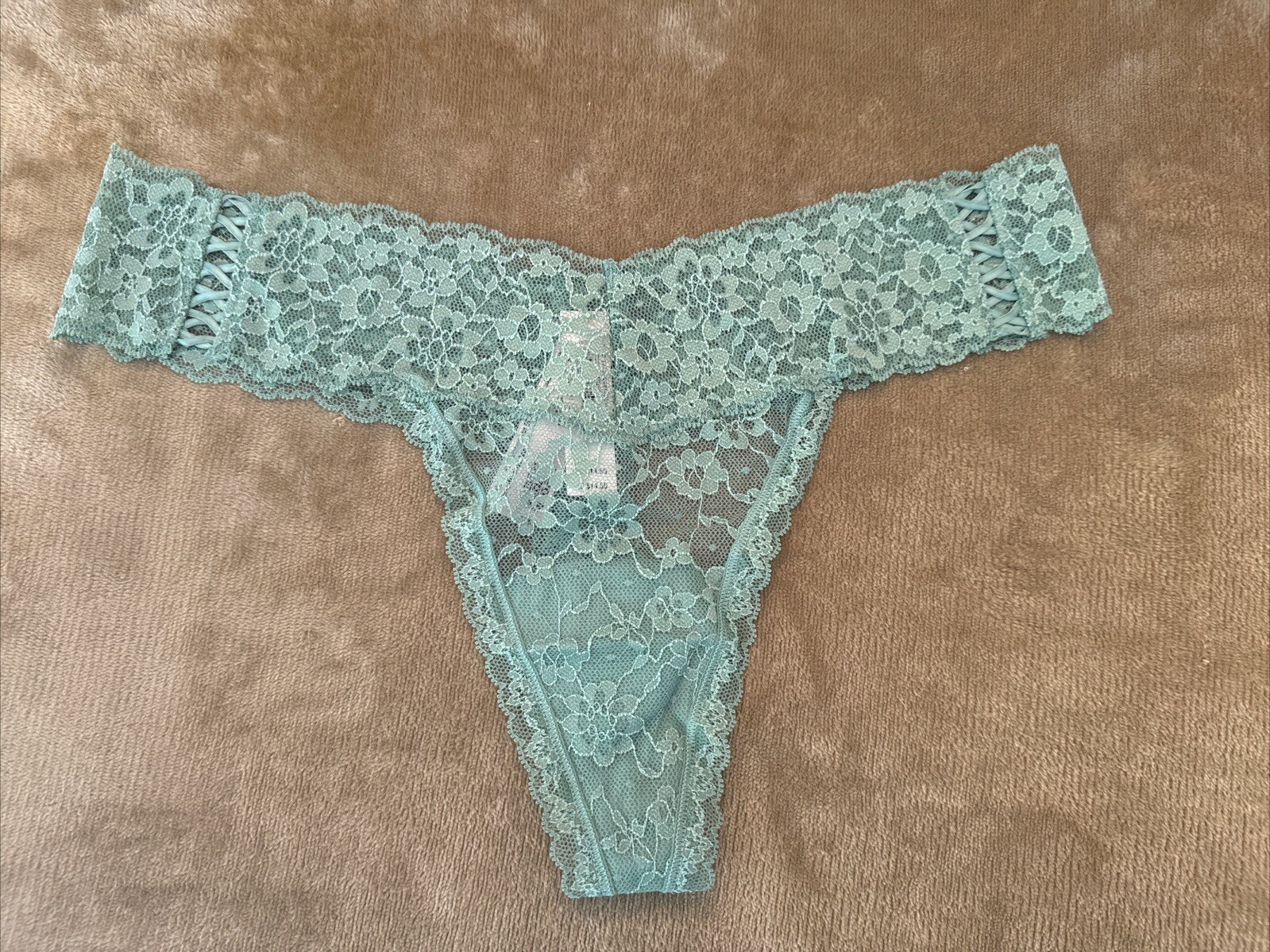 NWT-Victoria’s Secret- Lace Up Lace Thong Panty-Large- Seasalt Green-$14.50