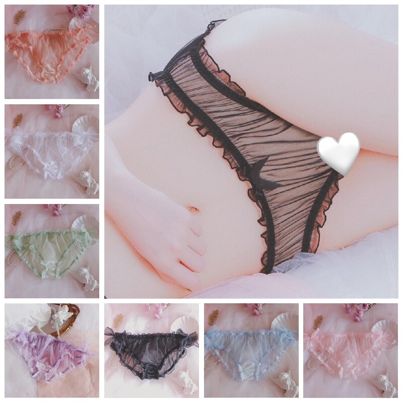 Ladies Chiffon Tulle Sheer Underwear Briefs Bow Pleated Frill Knickers Lolita