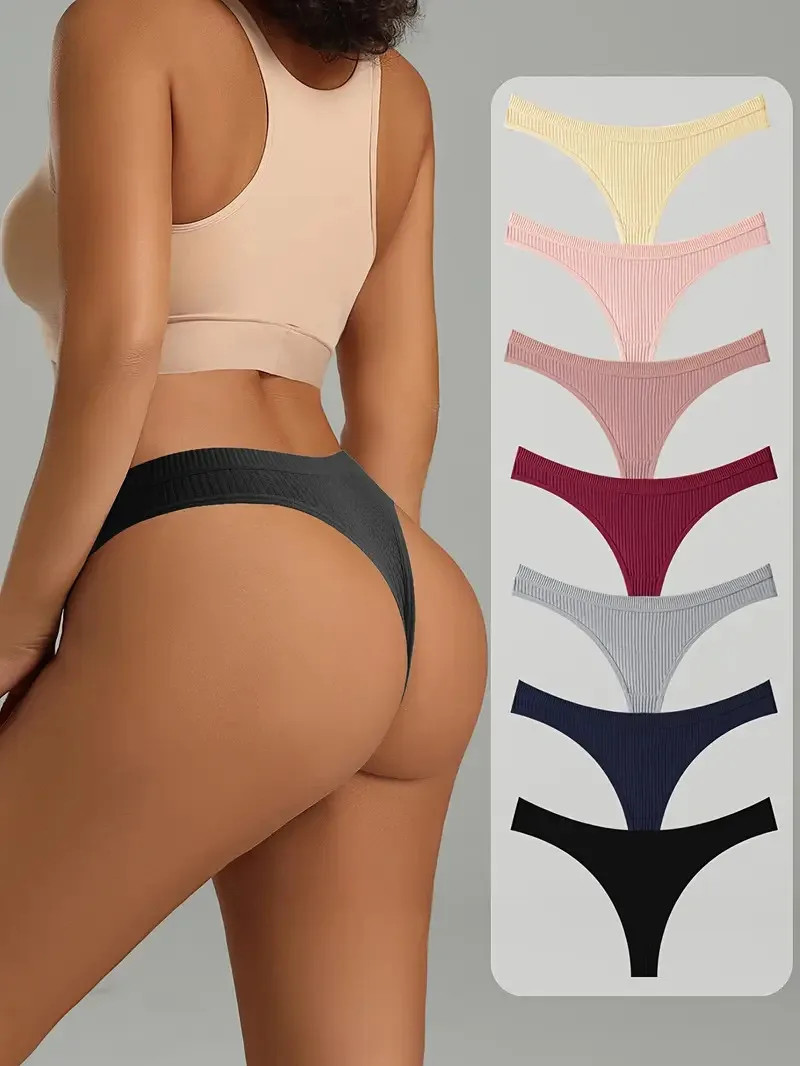Low Rise Cotton G String Panties Women’s Solid Soft Stretch Comfort Fit 7 Pcs