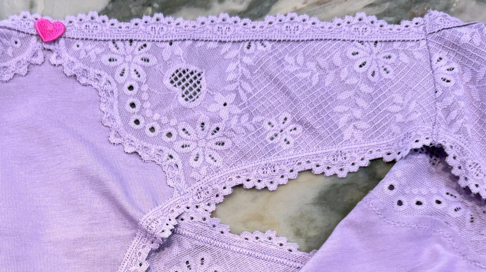 NEW Victoria Secret HEART Eyelet Lace Cotton Bikini Panty – Purple – XL or XXL