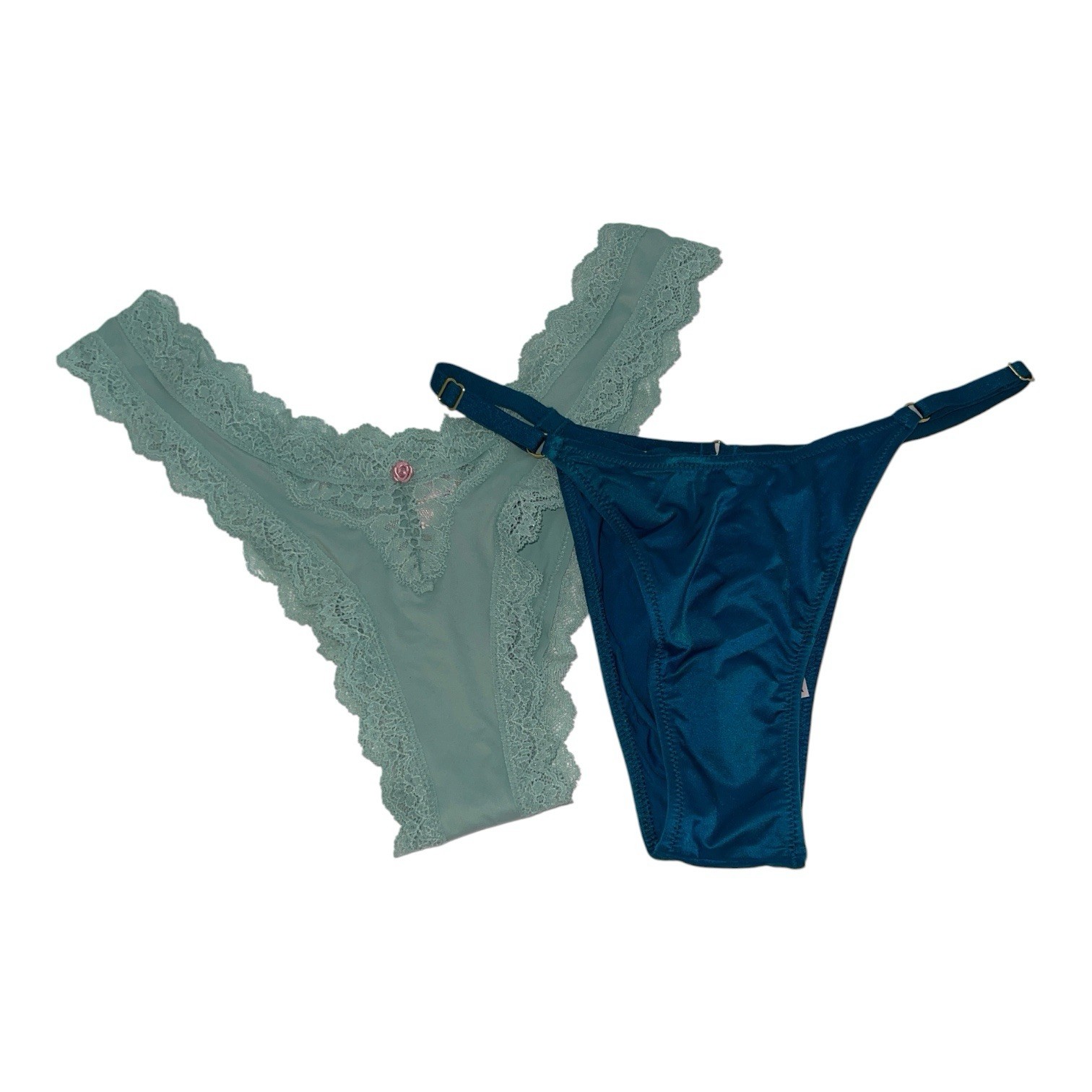 Victoria’s Secret Bundle-Lot of 2 NWT Teal Strappy Thong & Mint Lace Cheeky XS