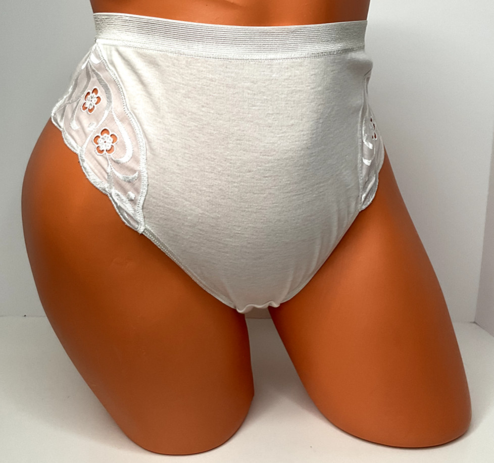 NWT Vintage Hanro Of Switzerland M Embroidered Cotton High Cut Brief Panty White