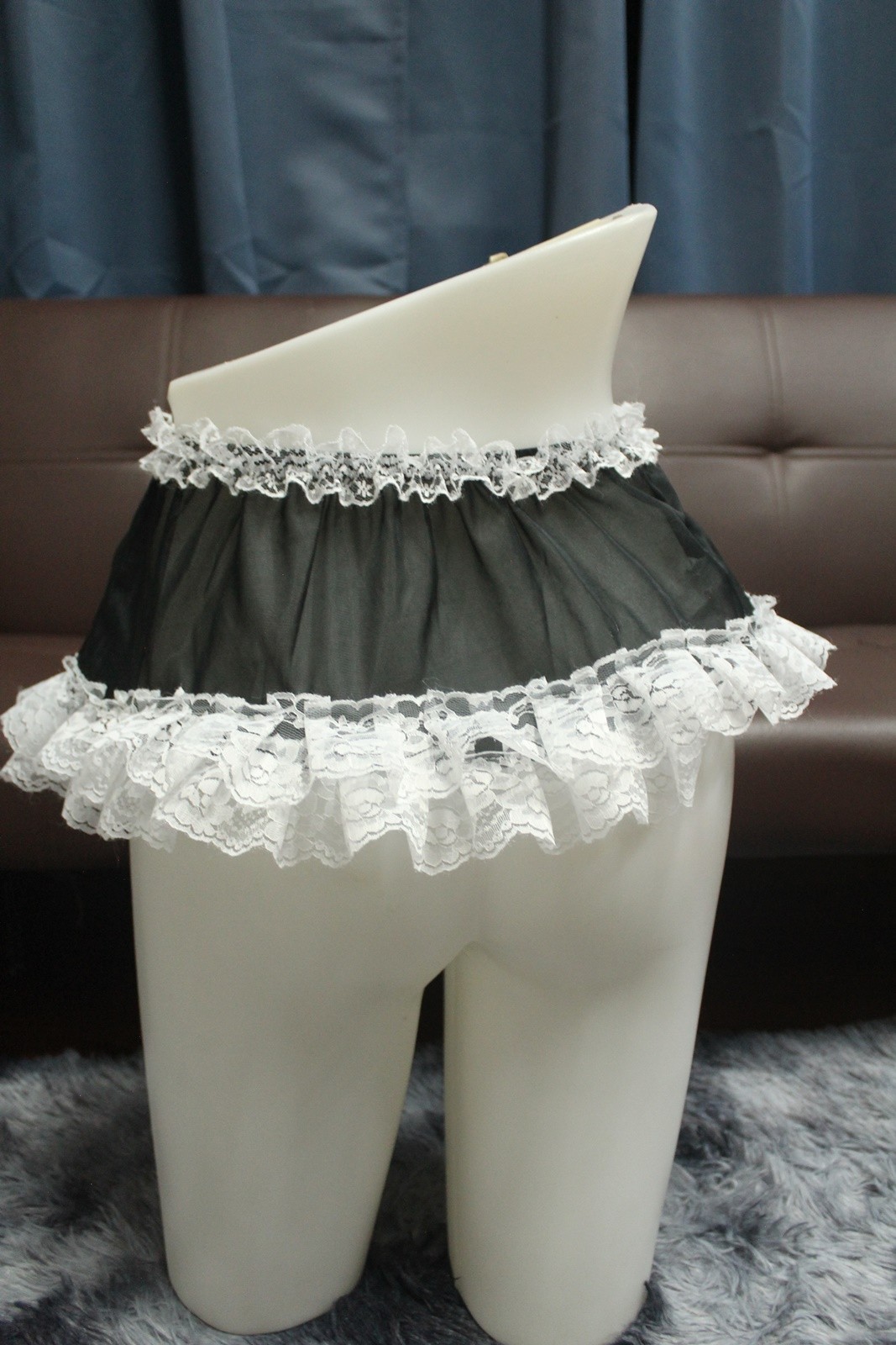 #A329 2XL/ElasticW.24-42″ Vintage Style 2PCS Black Nylon Half Slip + White Brief