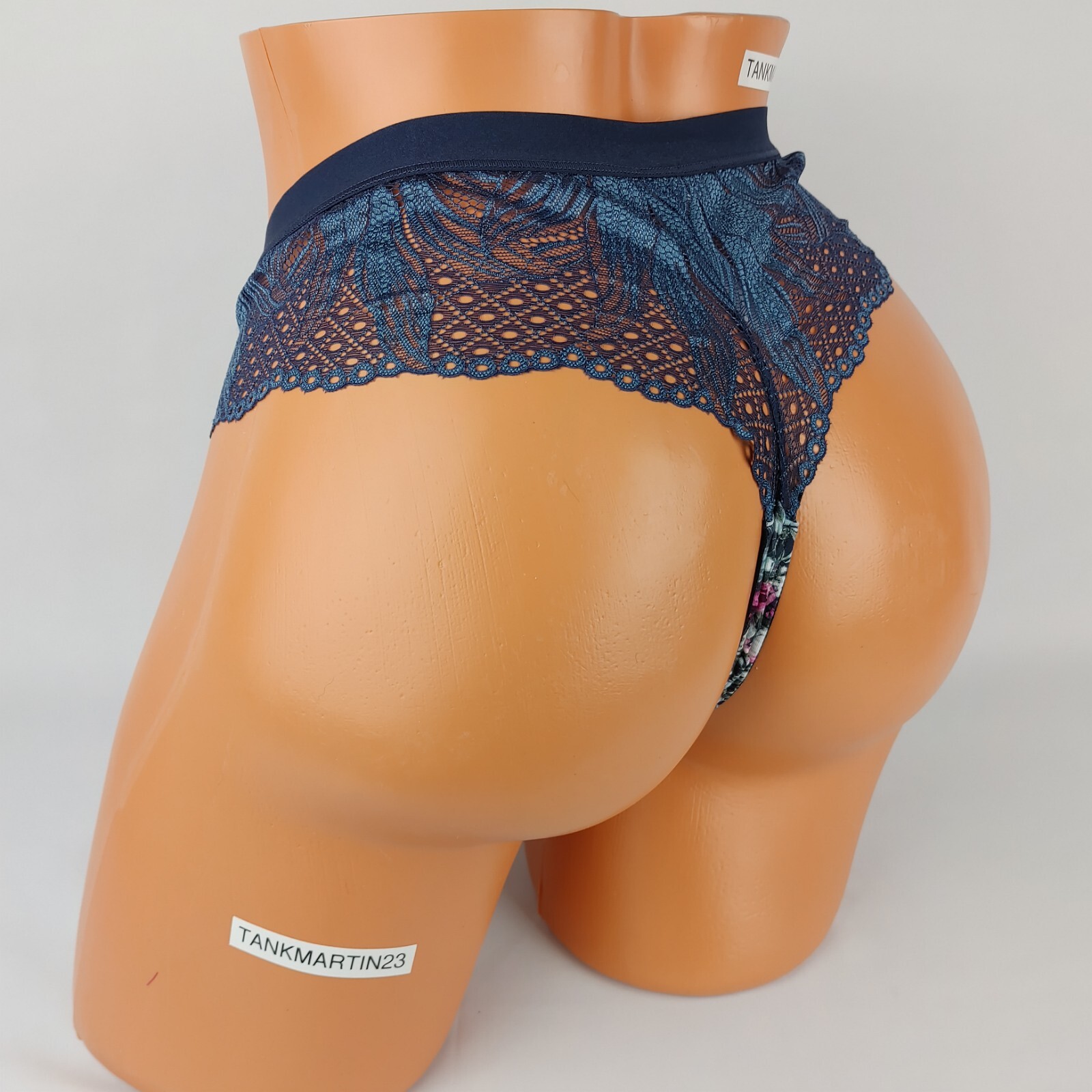 Lane Bryant Cacique No Show Thong 22/24 Plus Panties Blue Pink Floral With Lace