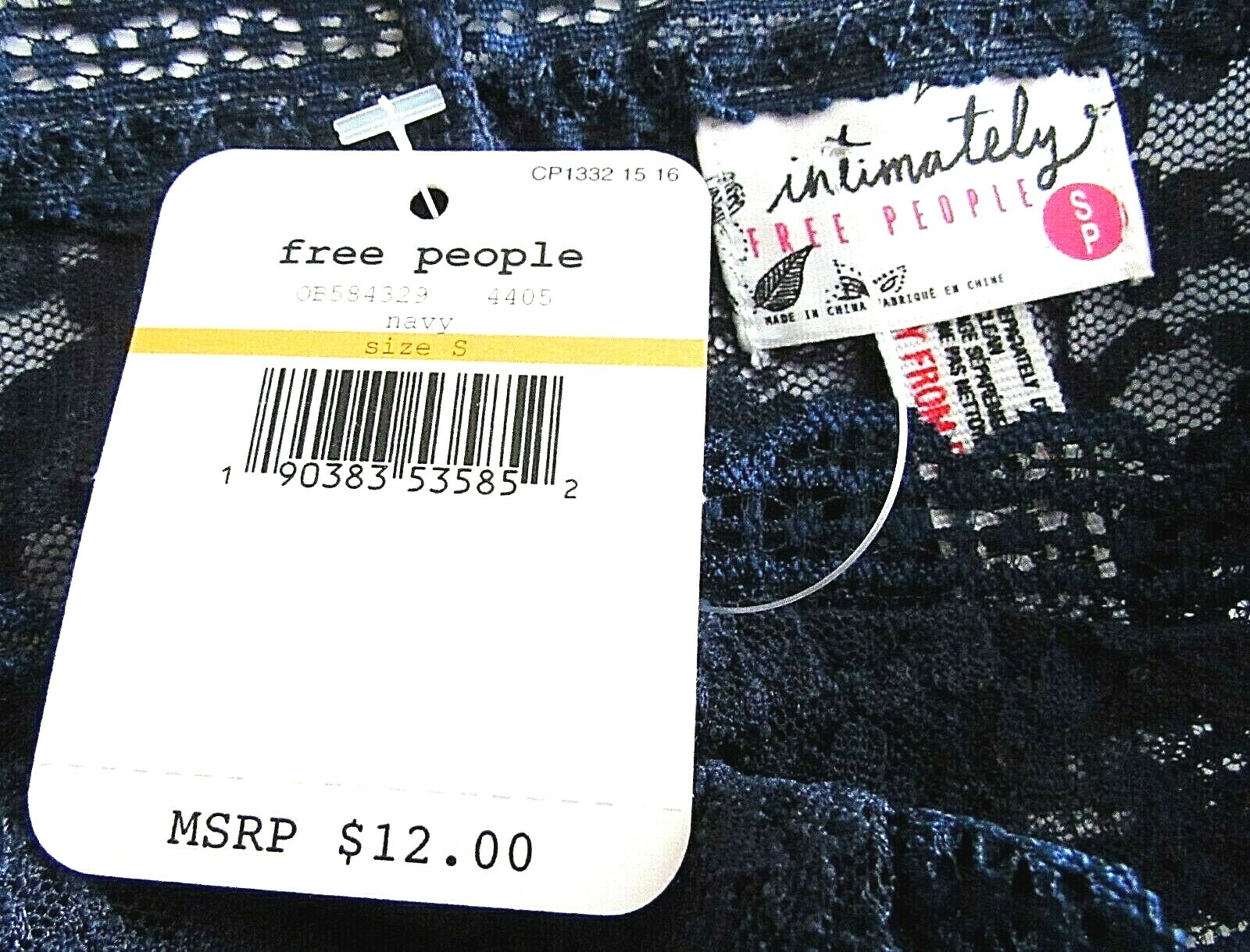 Free People Intimately Free Size S Dark Blue Lace Tanga Underwear