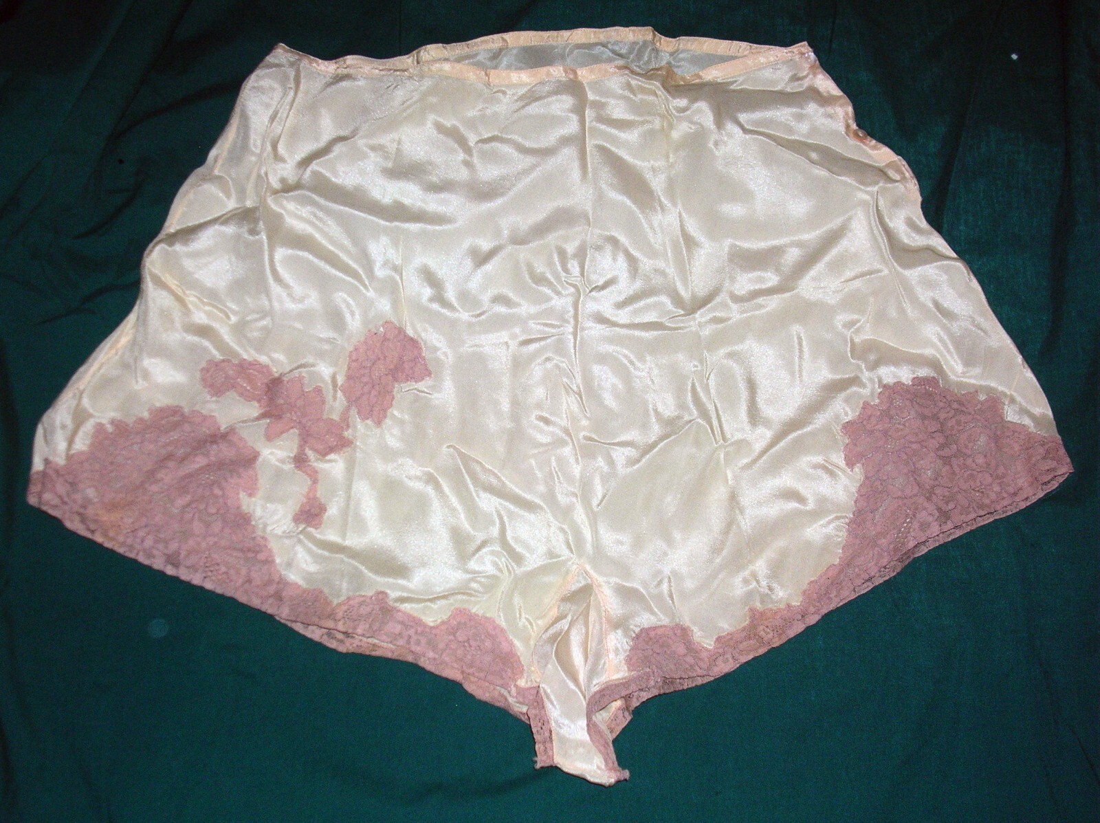 Art Deco Flapper Silk/Satin Lace Trim, side button, Under garment Beige Rose #B