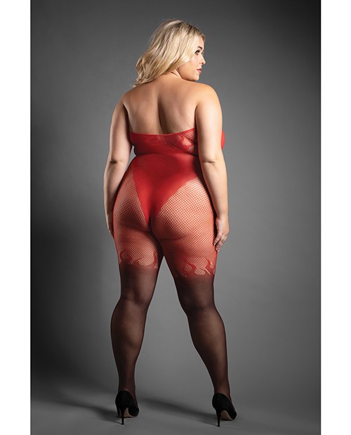 Plus Size Garter Belt Plus Size Red Black Sheer Eternal Flame Halter Open Crotch