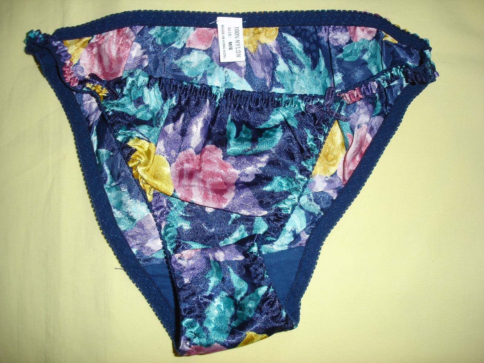 NWOT New Vintage String Bikini Satin Flowers Floral Sexy Panties Second Skin M 6
