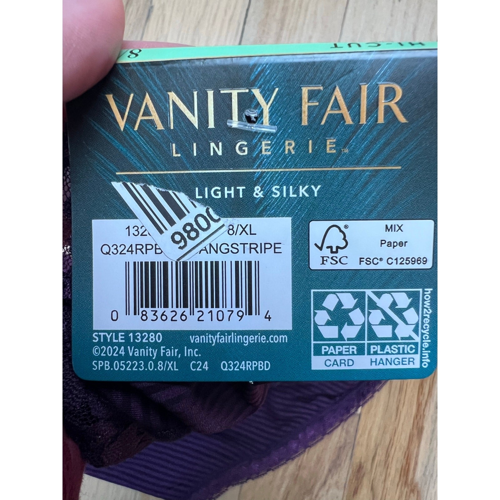 NEW Vanity Fair Flattering Lace high Cut Purple Underwear Stripe Women’s XL