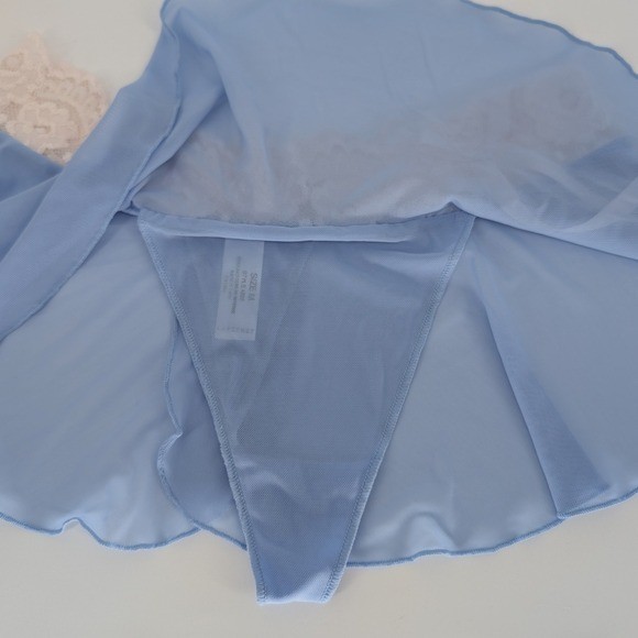 Y2K Sheer Mesh Micro Mini Skirt M Lingerie Blue Lace Trim Ruffle Indie Coquette